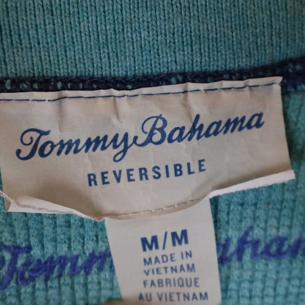 Tommy Bahama Reversible Pull Over Sweater Men's Medium Blue/Green 1/4 Zip Luxury